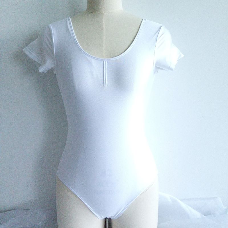 Hvit kortermet leotard, mikrofiber