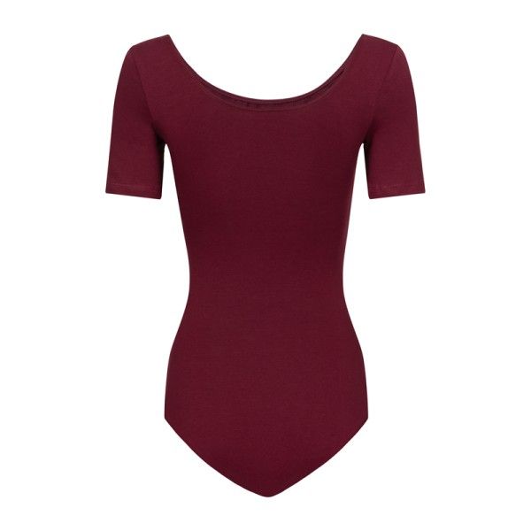 Rumpf kortermet leotard i bomull, burgunder